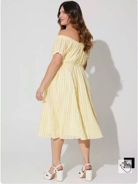 NWT Torrid Yellow Gingham Seersucker Peasant Dress | Size 00 (10) | Cottagecore